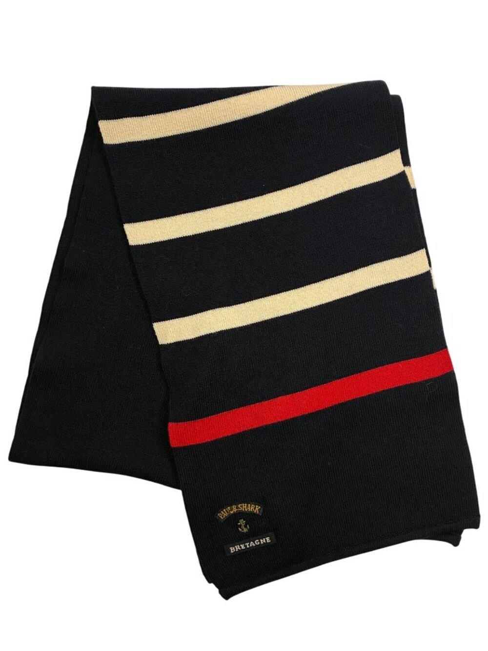 Paul & Shark Yachting Navy Wool Scarf With Red & Cream Stripes Made In Italy